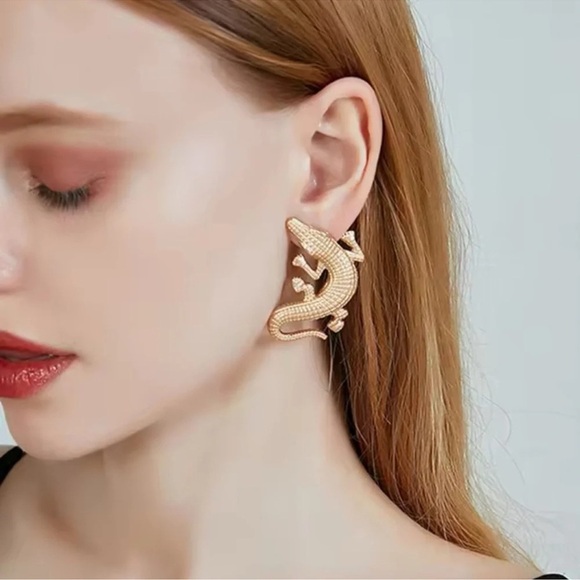 Alligator Gold Textured Statement Earrings - Picture 1 of 16